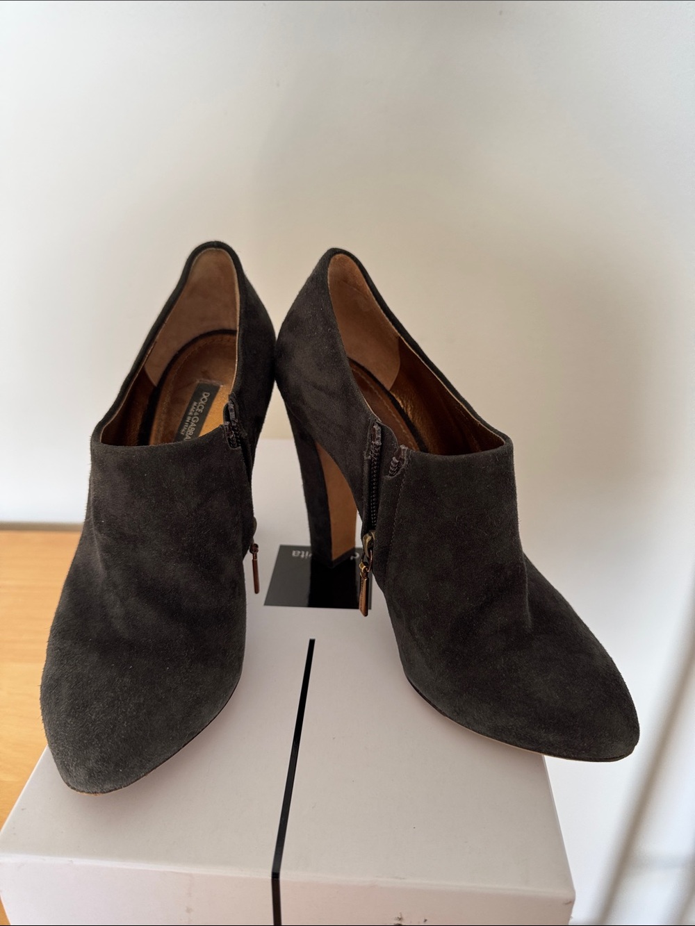 Dolce & Gabbana Charcoal Suede Zip Ankle Pumps